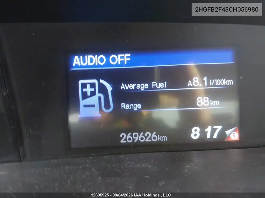 2012 HONDA CIVIC VIN 2HGFB2F43CH056980 — фото 14