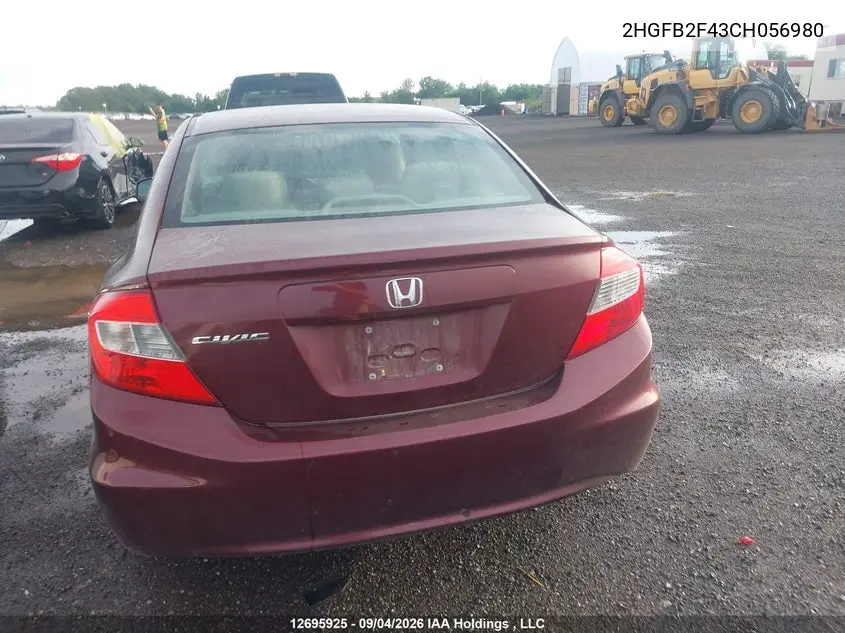 2012 HONDA CIVIC VIN 2HGFB2F43CH056980 — фото 15