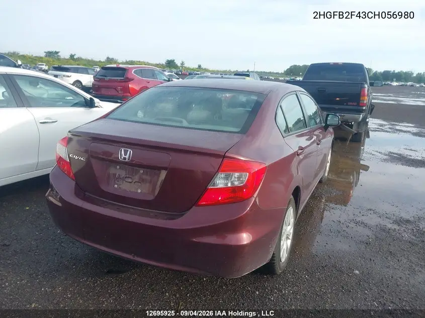 2012 HONDA CIVIC VIN 2HGFB2F43CH056980 — фото 4