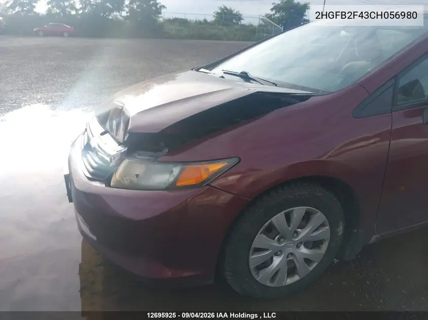 2012 HONDA CIVIC VIN 2HGFB2F43CH056980 — фото 6
