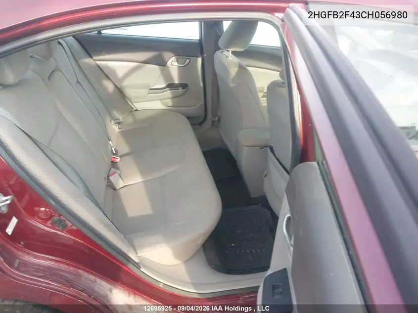 2012 HONDA CIVIC VIN 2HGFB2F43CH056980 — фото 8