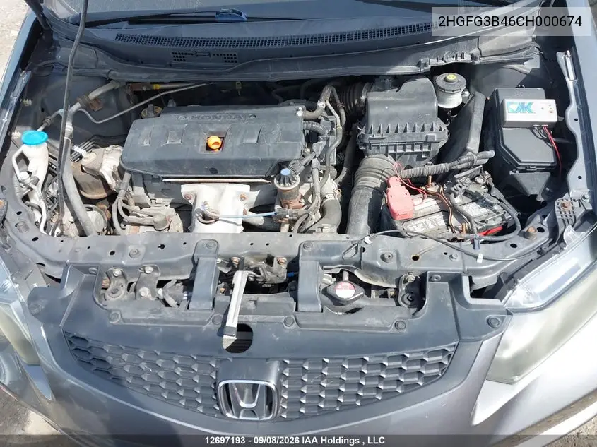 2012 HONDA CIVIC VIN 2HGFG3B46CH000674 — фото 10