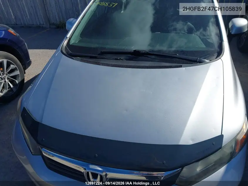 2012 HONDA CIVIC VIN 2HGFB2F47CH105839 — фото 6
