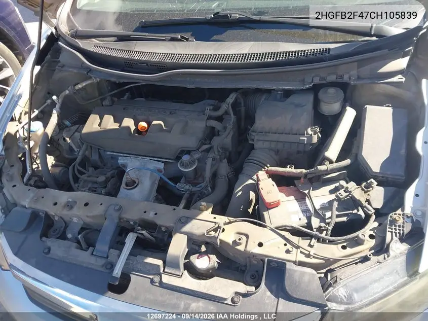 2012 HONDA CIVIC VIN 2HGFB2F47CH105839 — фото 9