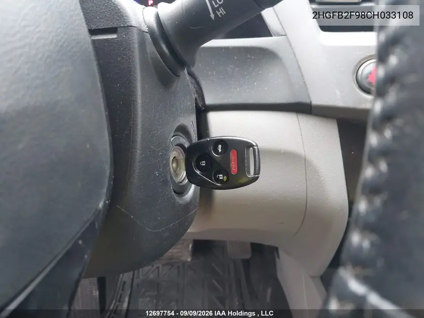 2012 HONDA CIVIC VIN 2HGFB2F98CH033108 — фото 10