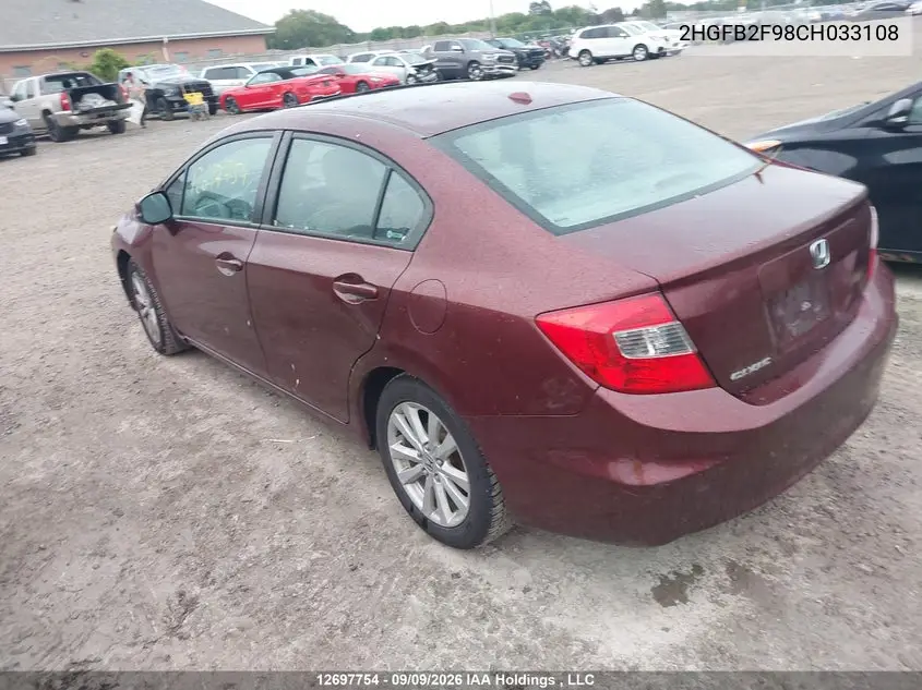 2012 HONDA CIVIC VIN 2HGFB2F98CH033108 — фото 3