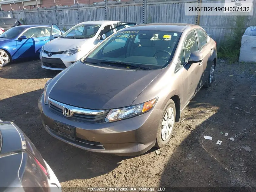 2012 HONDA CIVIC VIN 2HGFB2F49CH037432 — фото 11