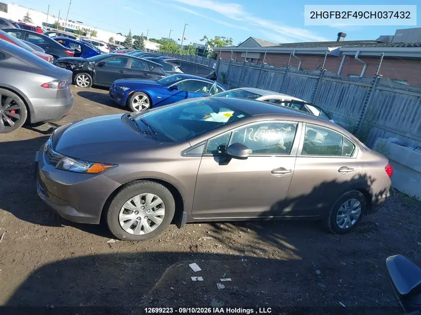 2012 HONDA CIVIC VIN 2HGFB2F49CH037432 — фото 13