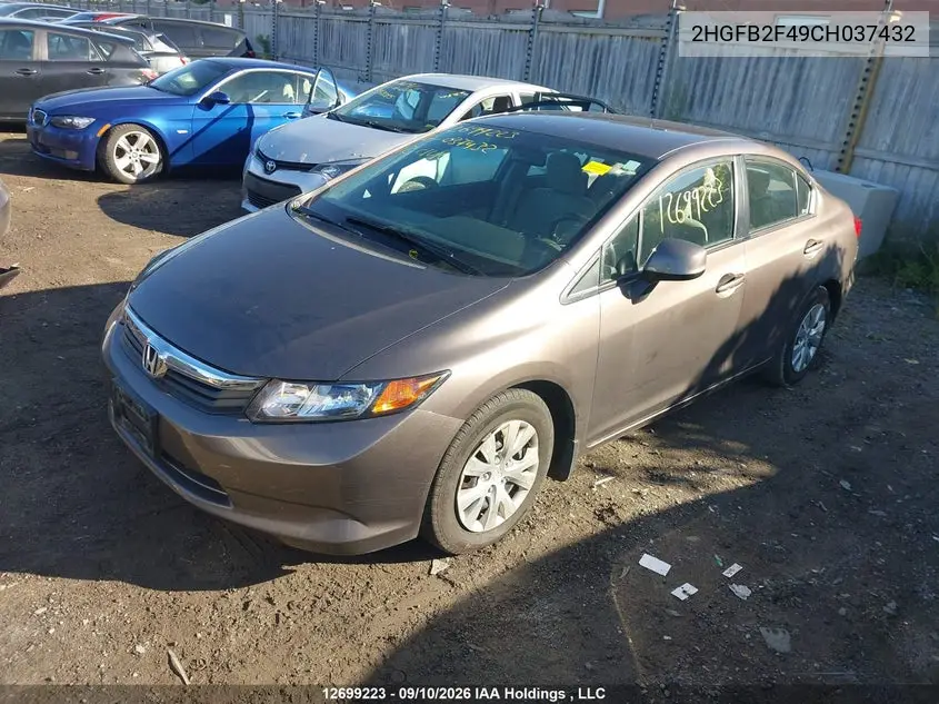 2012 HONDA CIVIC VIN 2HGFB2F49CH037432 — фото 2