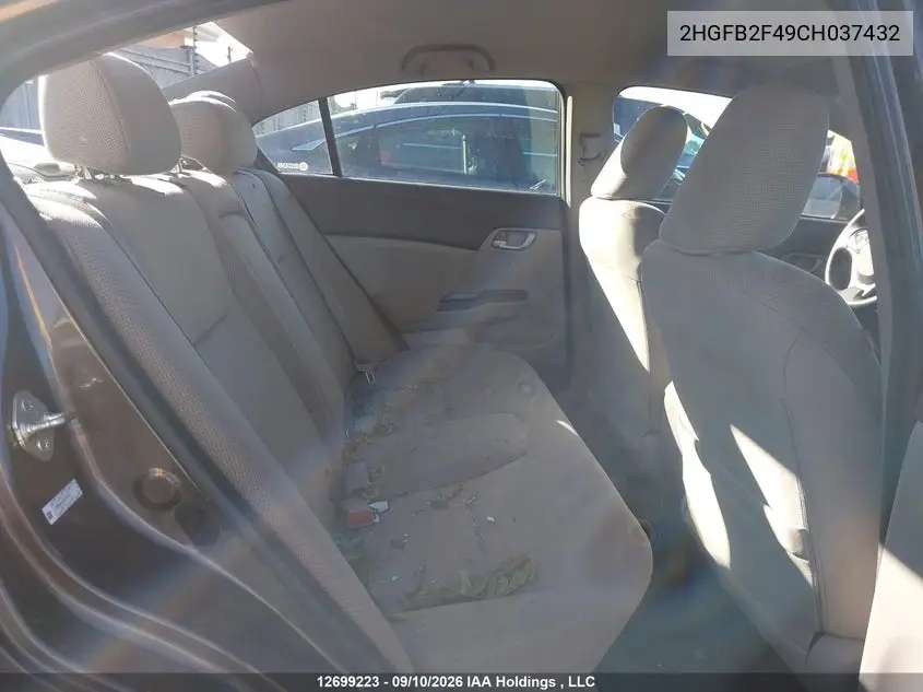 2012 HONDA CIVIC VIN 2HGFB2F49CH037432 — фото 8