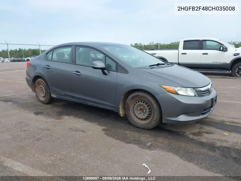 HONDA CIVIC 2012, VIN 2HGFB2F48CH035008