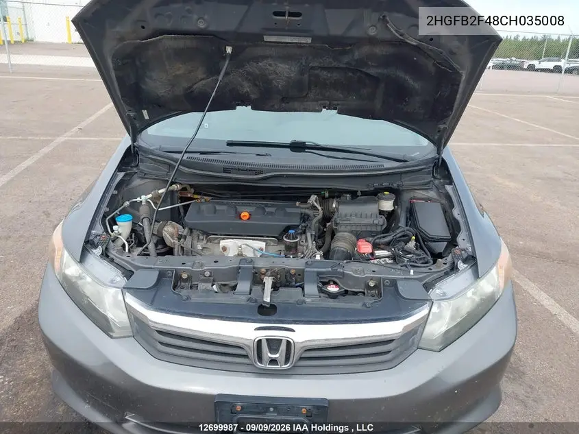 2012 HONDA CIVIC VIN 2HGFB2F48CH035008 — фото 10