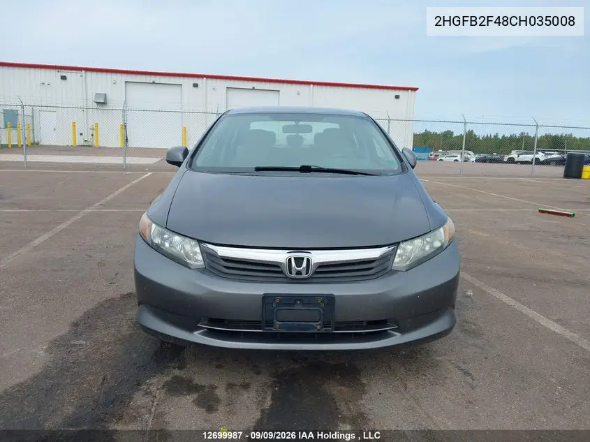 2012 HONDA CIVIC VIN 2HGFB2F48CH035008 — фото 12