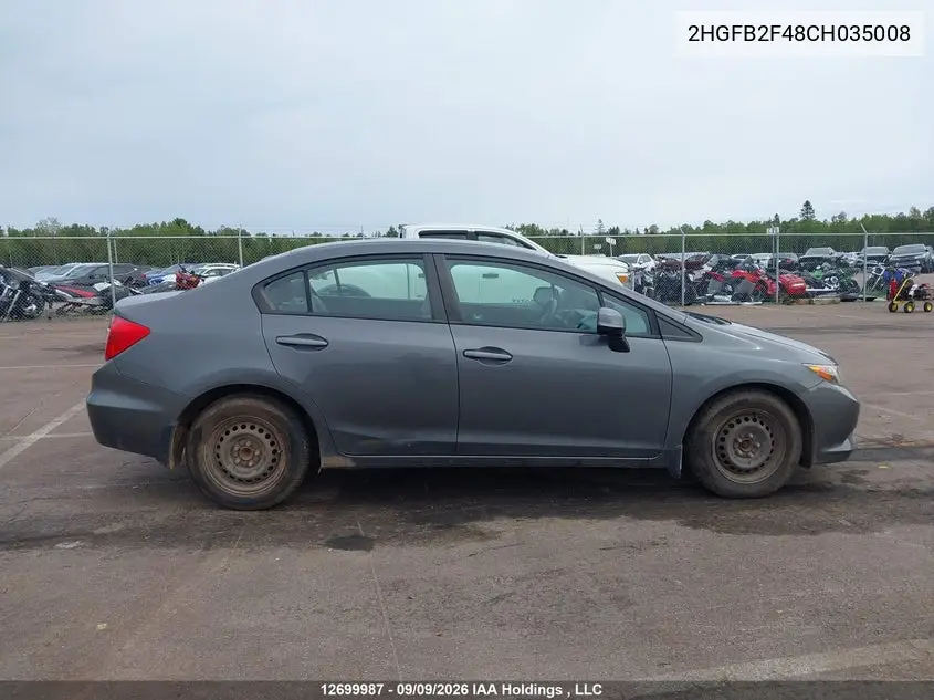 2012 HONDA CIVIC VIN 2HGFB2F48CH035008 — фото 13