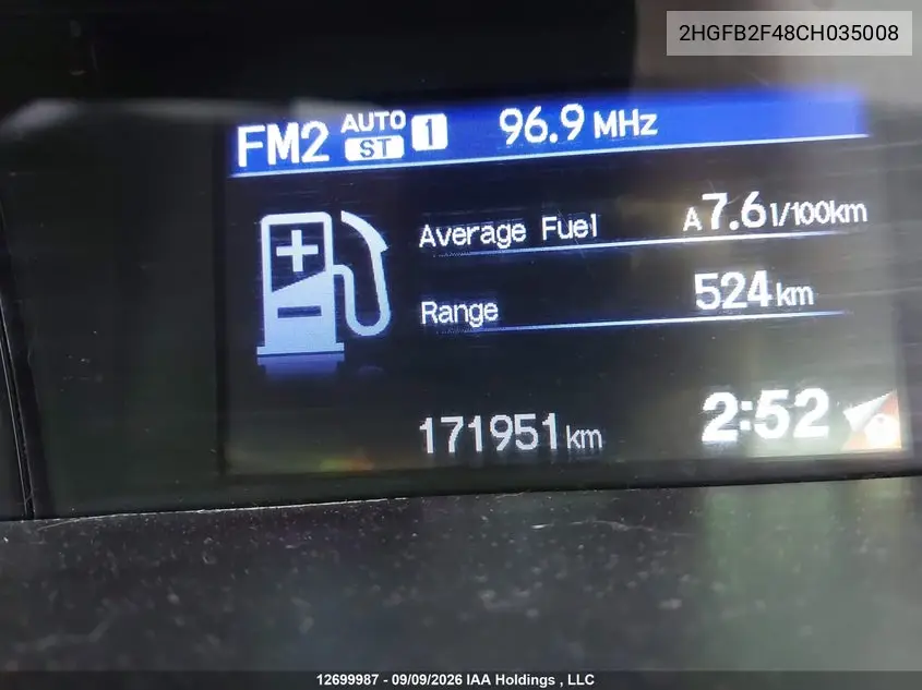 2012 HONDA CIVIC VIN 2HGFB2F48CH035008 — фото 15