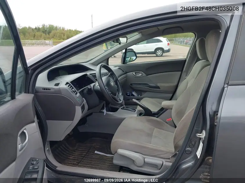 2012 HONDA CIVIC VIN 2HGFB2F48CH035008 — фото 20