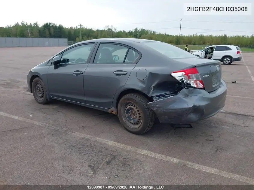 2012 HONDA CIVIC VIN 2HGFB2F48CH035008 — фото 3