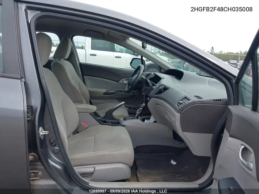 2012 HONDA CIVIC VIN 2HGFB2F48CH035008 — фото 5