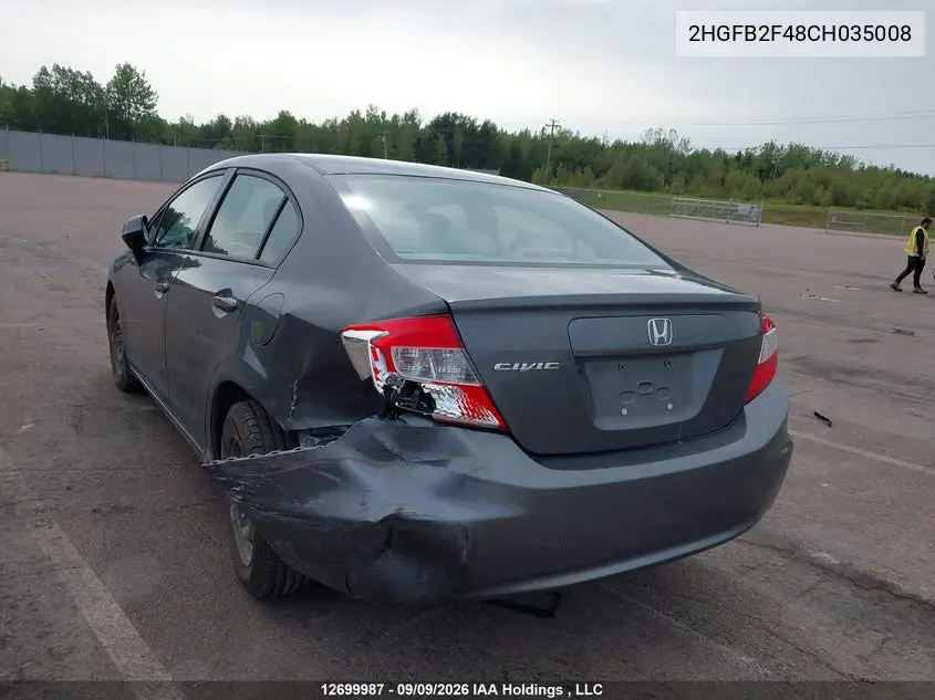 2012 HONDA CIVIC VIN 2HGFB2F48CH035008 — фото 6
