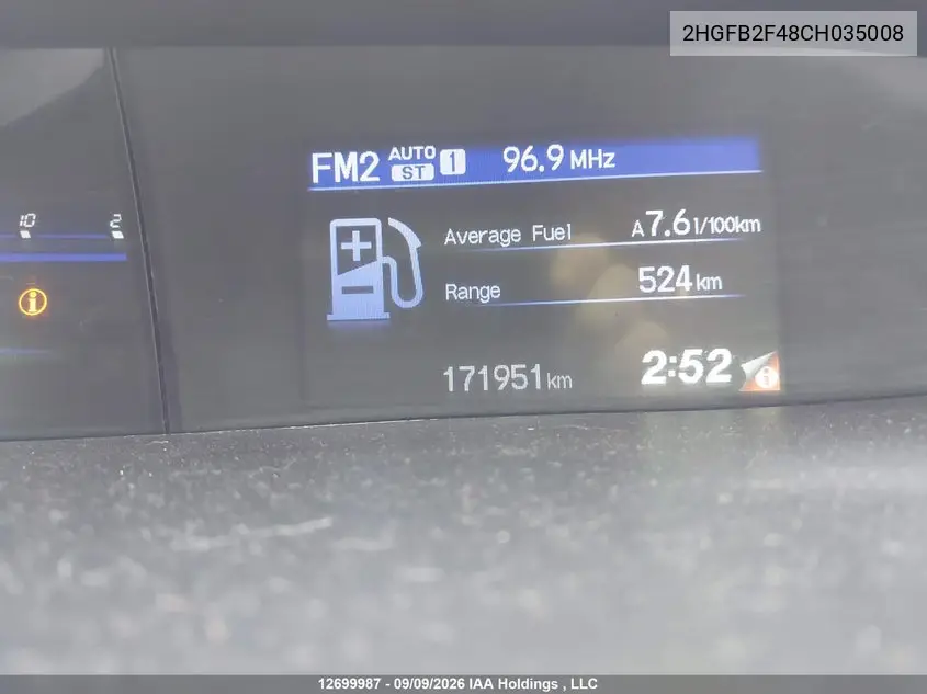 2012 HONDA CIVIC VIN 2HGFB2F48CH035008 — фото 7