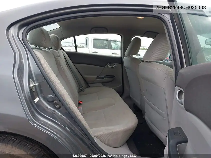 2012 HONDA CIVIC VIN 2HGFB2F48CH035008 — фото 8