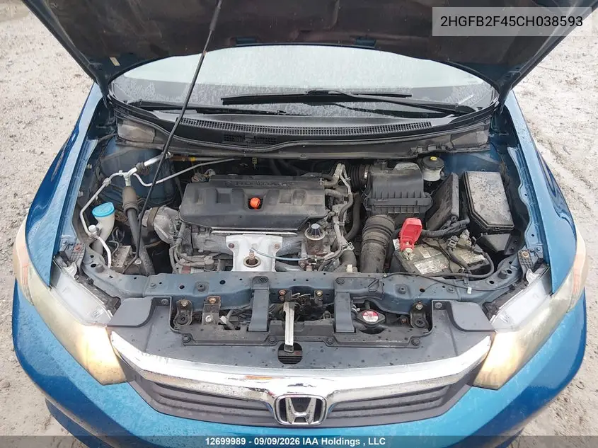 2012 HONDA CIVIC VIN 2HGFB2F45CH038593 — фото 10