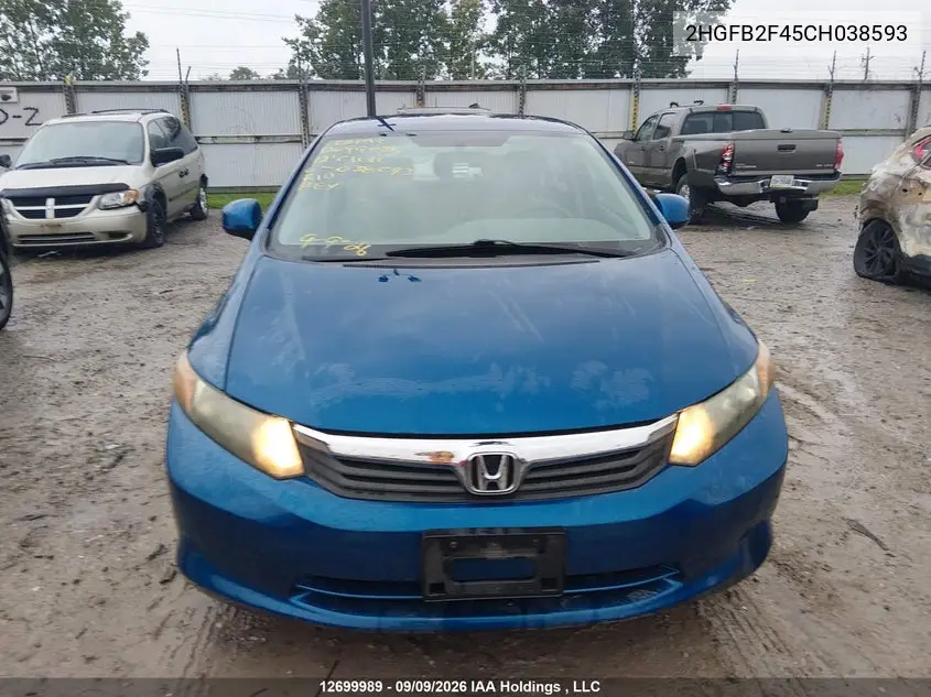 2012 HONDA CIVIC VIN 2HGFB2F45CH038593 — фото 12