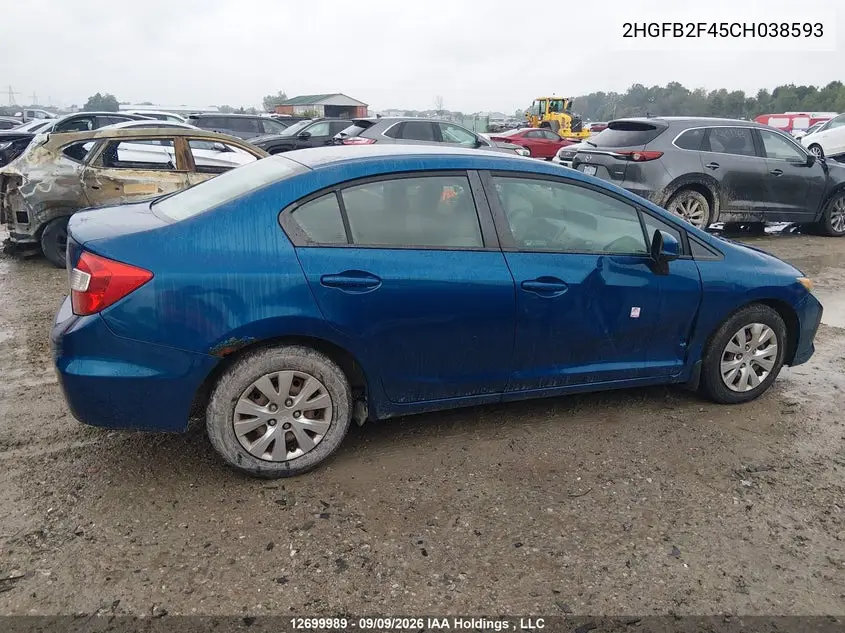 2012 HONDA CIVIC VIN 2HGFB2F45CH038593 — фото 13
