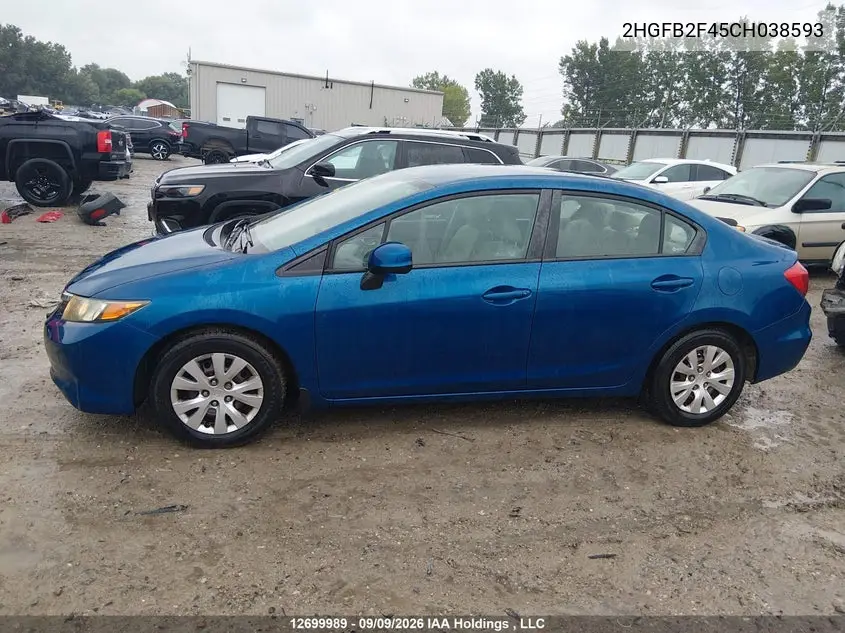 2012 HONDA CIVIC VIN 2HGFB2F45CH038593 — фото 14