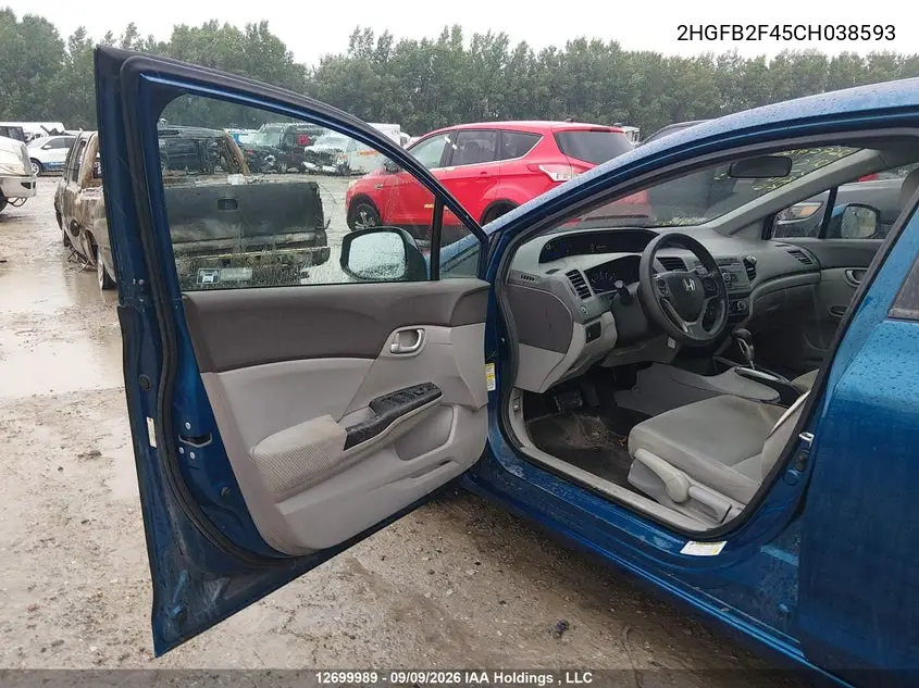 2012 HONDA CIVIC VIN 2HGFB2F45CH038593 — фото 19