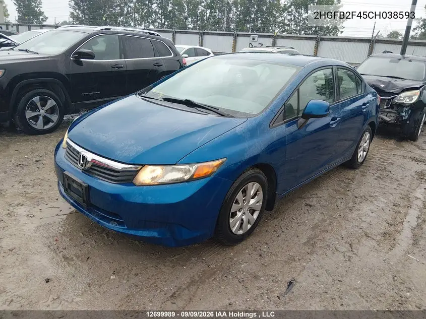 2012 HONDA CIVIC VIN 2HGFB2F45CH038593 — фото 2