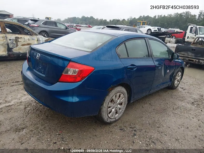 2012 HONDA CIVIC VIN 2HGFB2F45CH038593 — фото 4