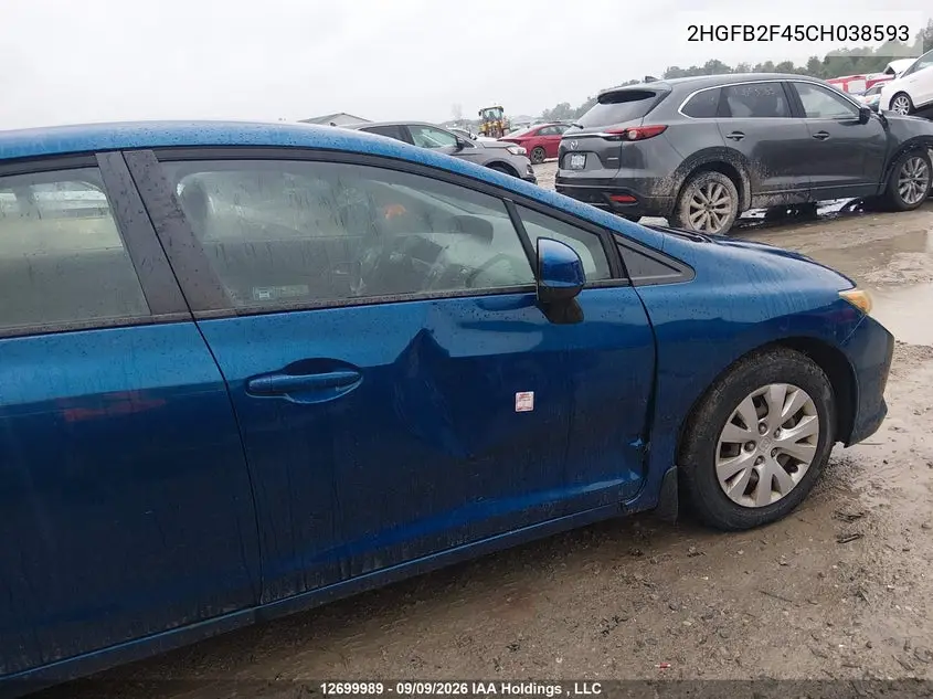 2012 HONDA CIVIC VIN 2HGFB2F45CH038593 — фото 6