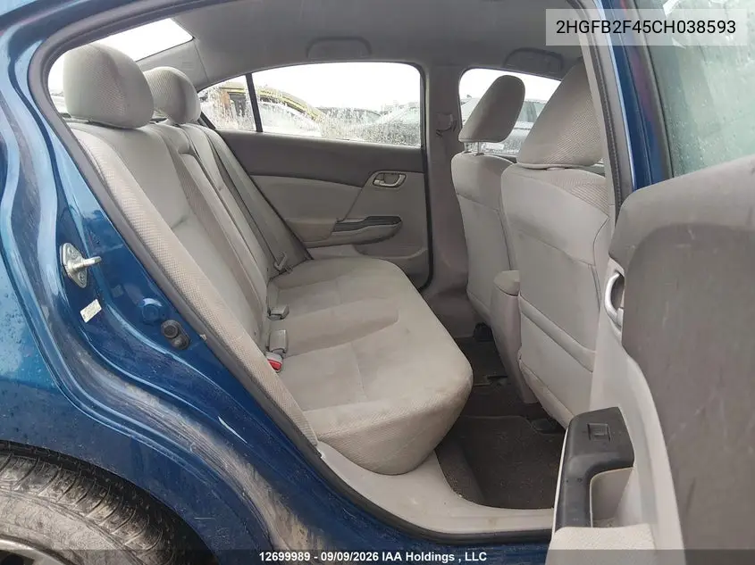 2012 HONDA CIVIC VIN 2HGFB2F45CH038593 — фото 8