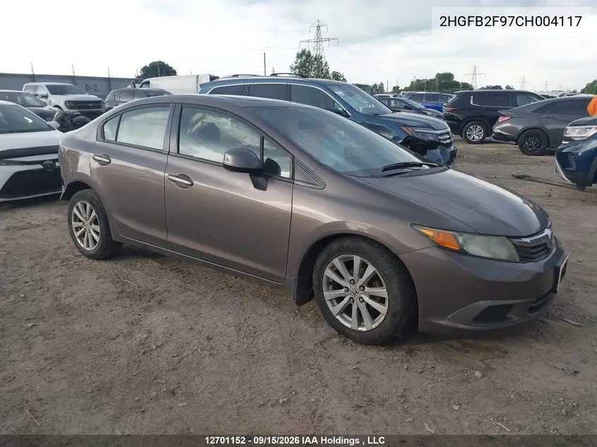HONDA CIVIC 2012, VIN 2HGFB2F97CH004117