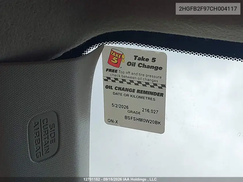 2012 HONDA CIVIC VIN 2HGFB2F97CH004117 — фото 15
