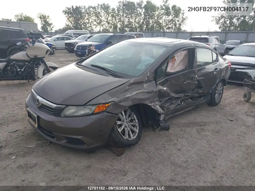 2012 HONDA CIVIC VIN 2HGFB2F97CH004117 — фото 2