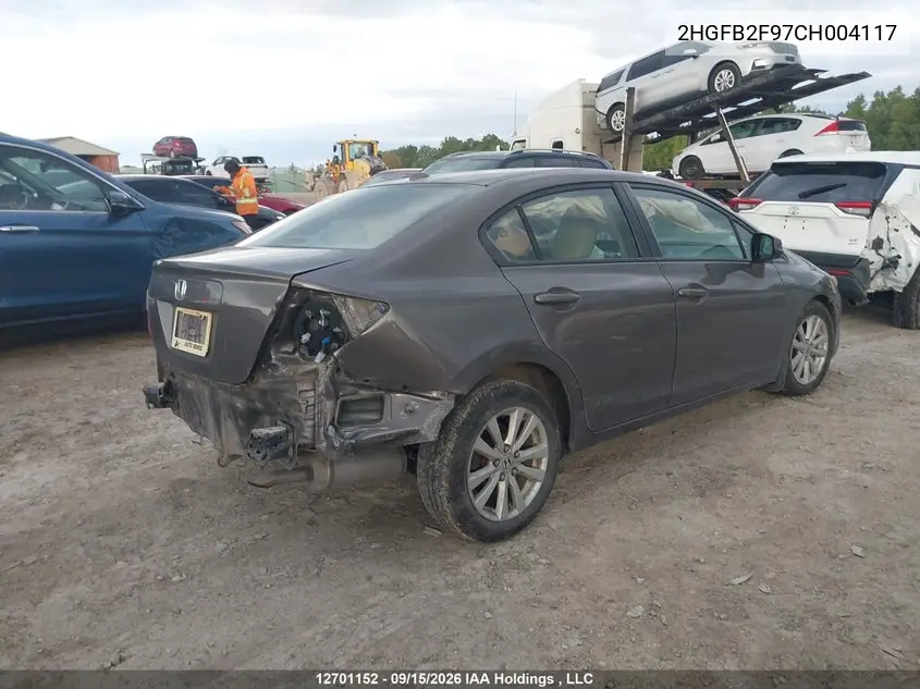 2012 HONDA CIVIC VIN 2HGFB2F97CH004117 — фото 4