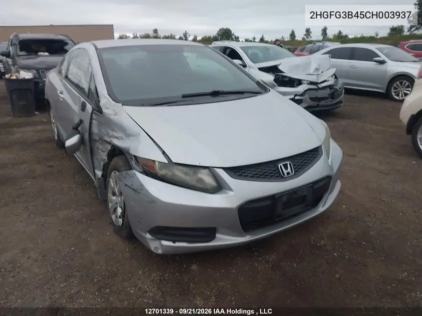 HONDA CIVIC 2012, VIN 2HGFG3B45CH003937