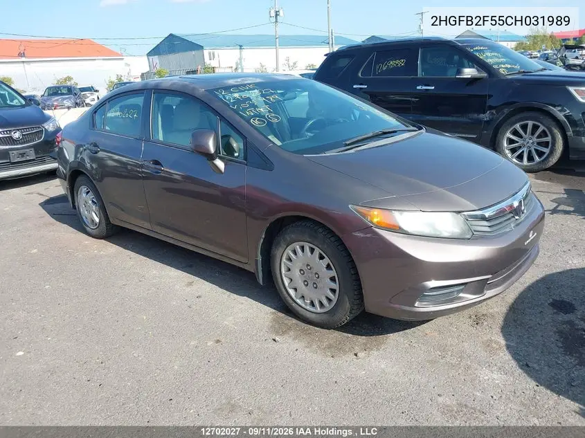 HONDA CIVIC 2012, VIN 2HGFB2F55CH031989
