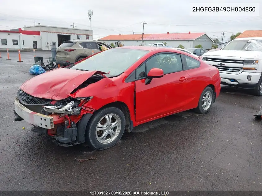 2012 HONDA CIVIC VIN 2HGFG3B49CH004850 — фото 2
