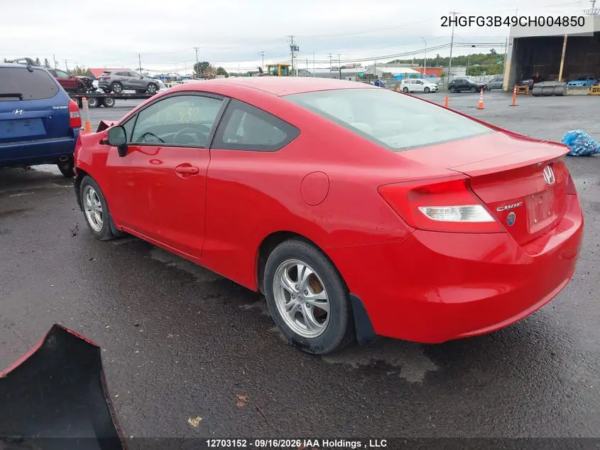 2012 HONDA CIVIC VIN 2HGFG3B49CH004850 — фото 3
