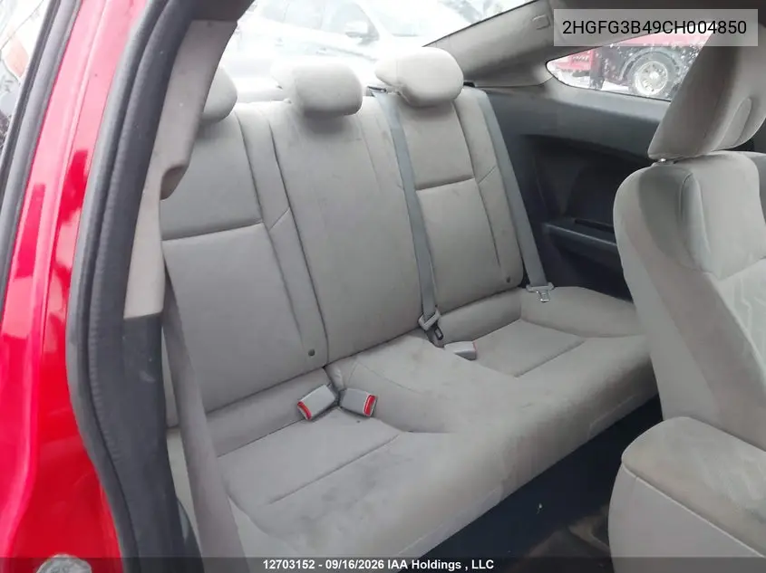 2012 HONDA CIVIC VIN 2HGFG3B49CH004850 — фото 8