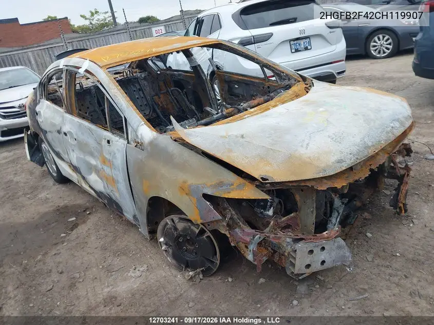 HONDA CIVIC 2012, VIN 2HGFB2F42CH119907
