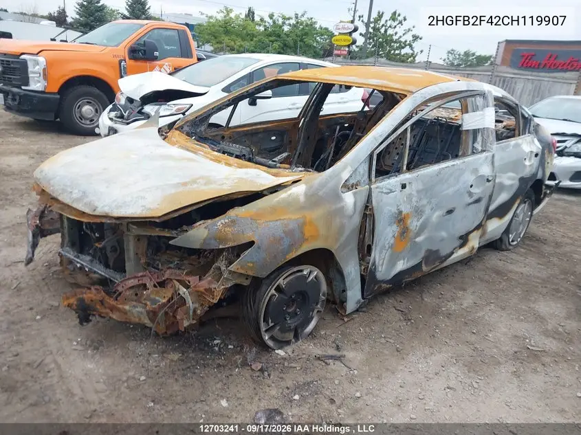 2012 HONDA CIVIC VIN 2HGFB2F42CH119907 — фото 2