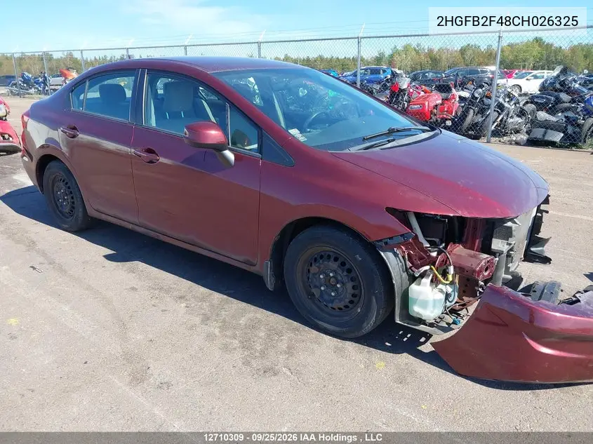 HONDA CIVIC 2012, VIN 2HGFB2F48CH026325