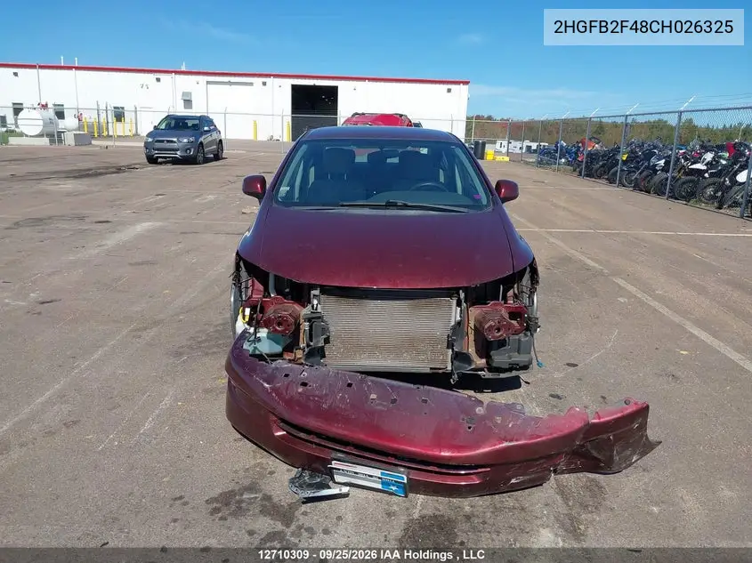 2012 HONDA CIVIC VIN 2HGFB2F48CH026325 — фото 12