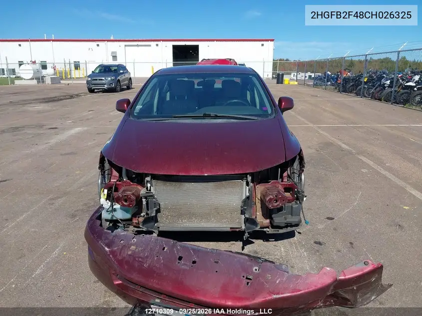 2012 HONDA CIVIC VIN 2HGFB2F48CH026325 — фото 13