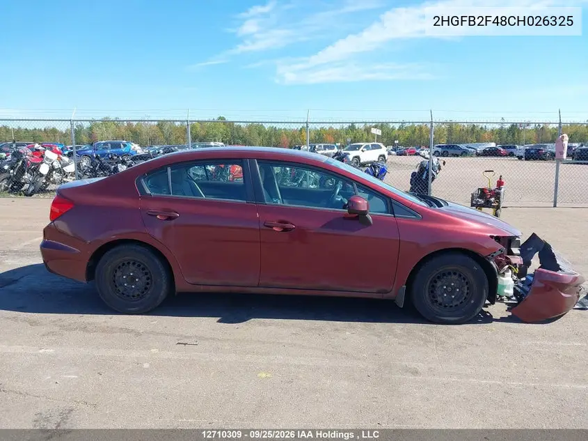 2012 HONDA CIVIC VIN 2HGFB2F48CH026325 — фото 14