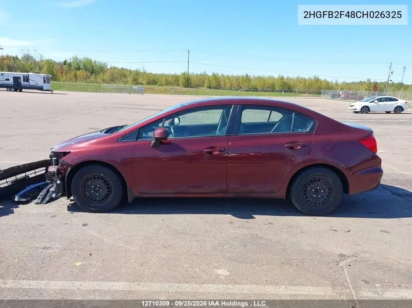 2012 HONDA CIVIC VIN 2HGFB2F48CH026325 — фото 15